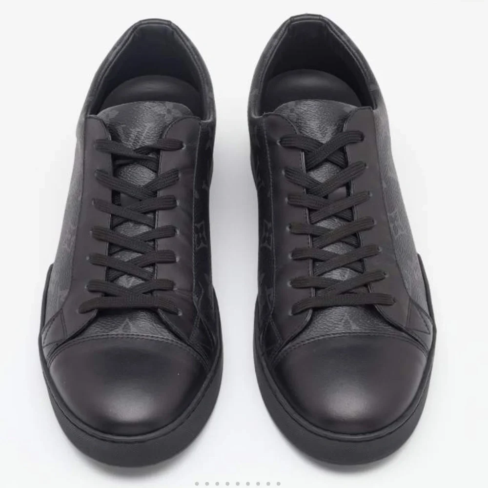 Louis Vuitton Black Leather & Monogram Eclipse Low Top Sneakers Like NEW